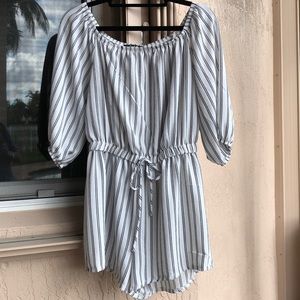 Arabella Navy and White 3/4 Sleeve Shorts Romper